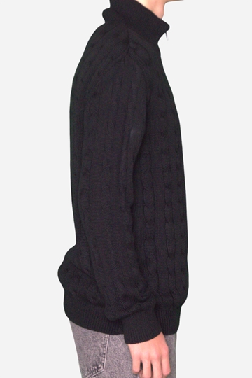 Basic - Half Zip Cable Knit - Black